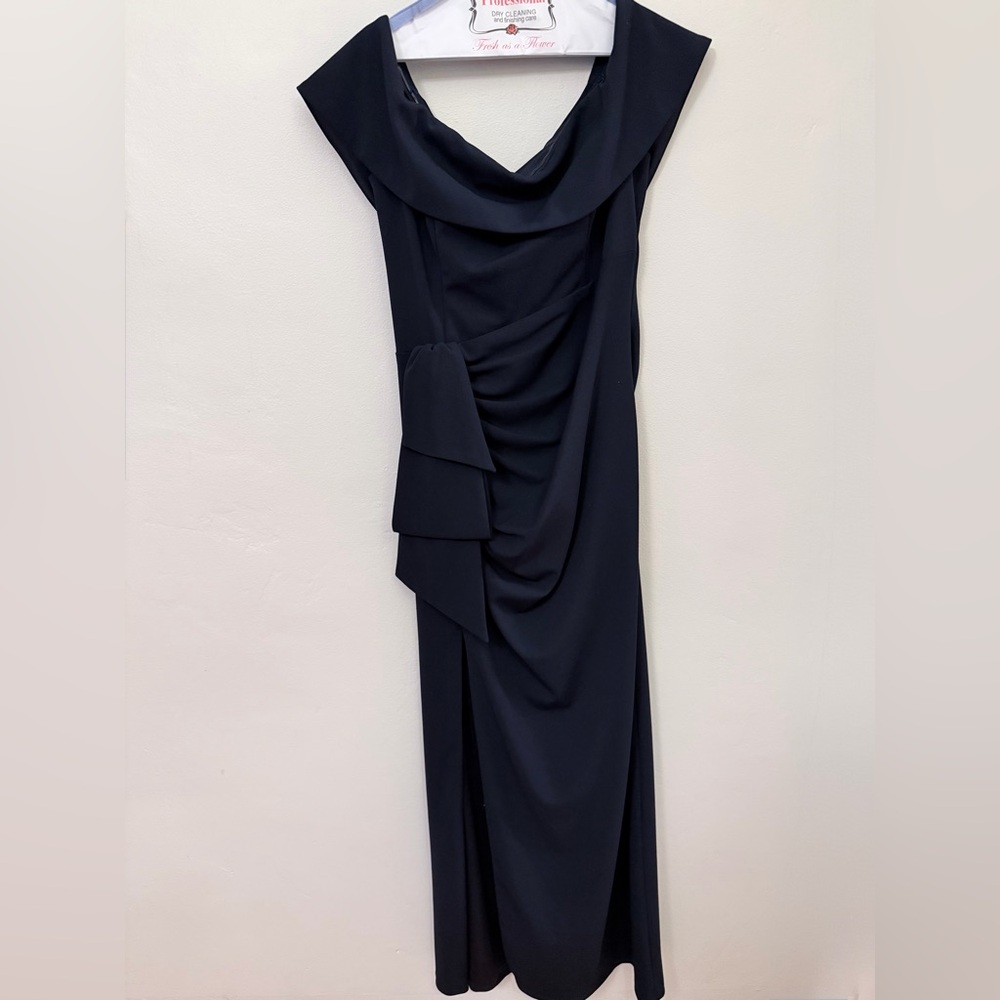 Xscape Navy Blue Off-the-shoulder Slit Dress 16 - Picture 3 of 14